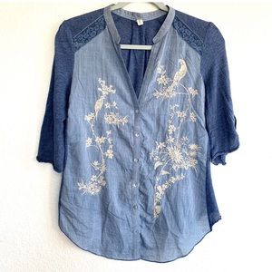 Tiny Anthropologie Chambray Embroidered Blouse